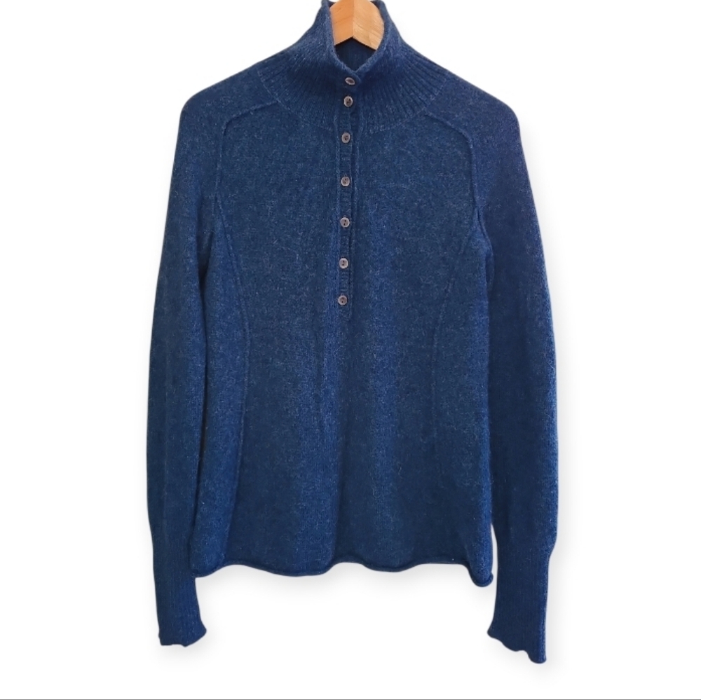 Peruvian Connection Brimfield Henley Blue Green 100% Royal Alpaca Soft Stretchy